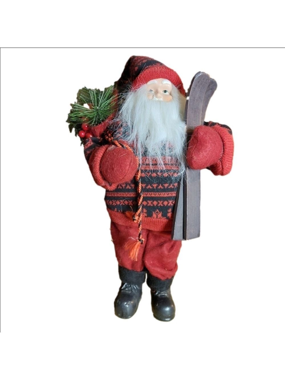 Vintage* 90s Self-standing Santa with Skis and Sack of Decorations